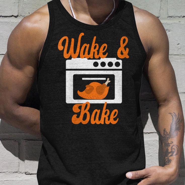 Damen Wake & Bake Thanksgiving Truthahn Lustiger Papa Witz Friendsgiving Mit-Ausschnitt Tank Top Geschenke für Ihn