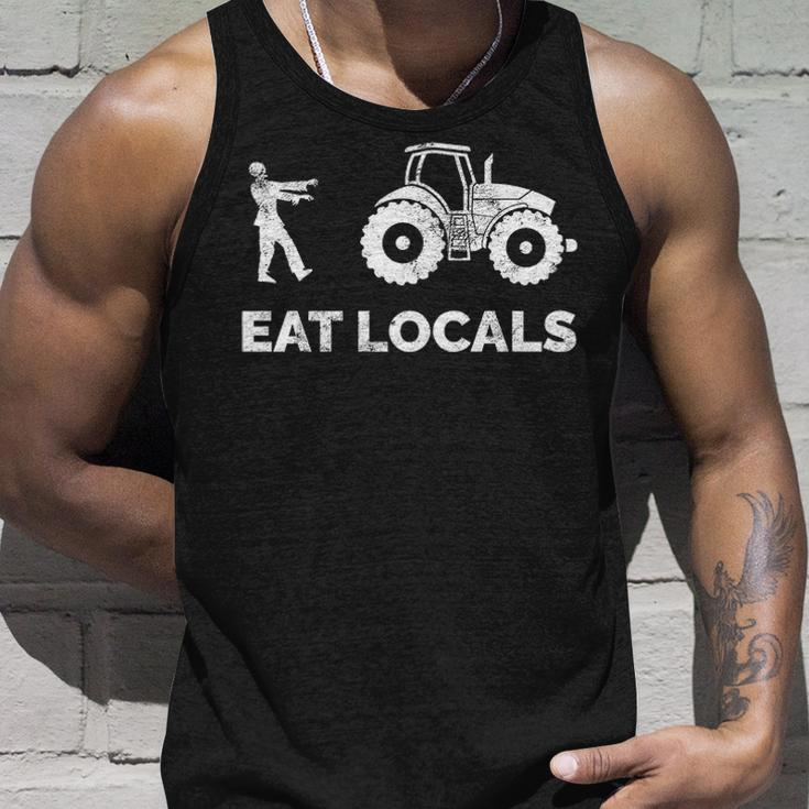 Eat Locals Zombie Chasing Farmer Tractor Tank Top Gifts for Him