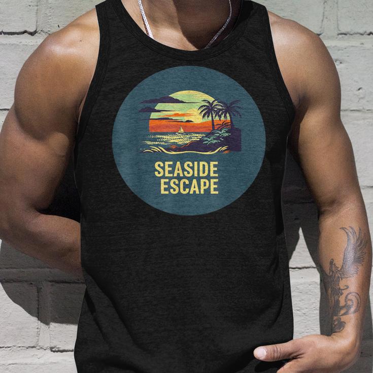 Flucht Am Meer Mit Palmen Und Sonnenuntergang Für Sommerfans Tank Top Geschenke für Ihn