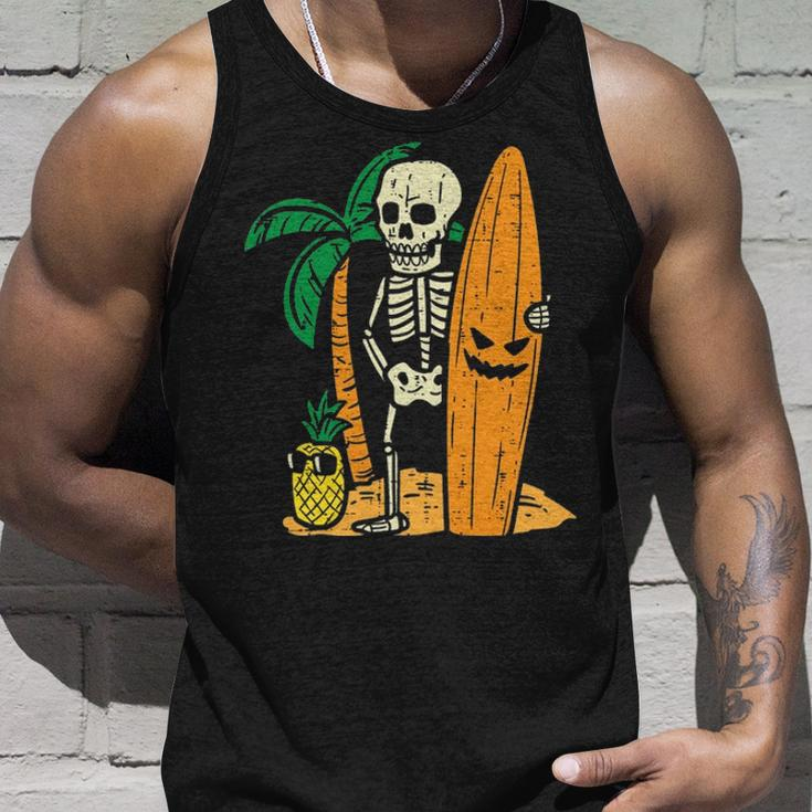 Hawaii Surfer Skeleton Cool Chill Halloween Beach Tank Top Gifts for Him