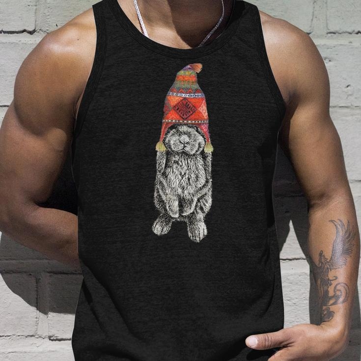Hipster Lop Eared Bunny Rabbit Wearing Winter Peruvian Hat Tank Top Gifts for Him