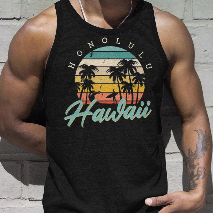 Honolulu Hawaii Surfing Oahu Island Aloha Sunset Palm Trees Tank Top Gifts for Him