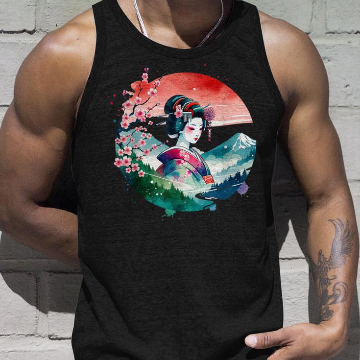 Japan Traditionell Landschaft Geisha Kirschblüte Retro Anime Tank Top Geschenke für Ihn