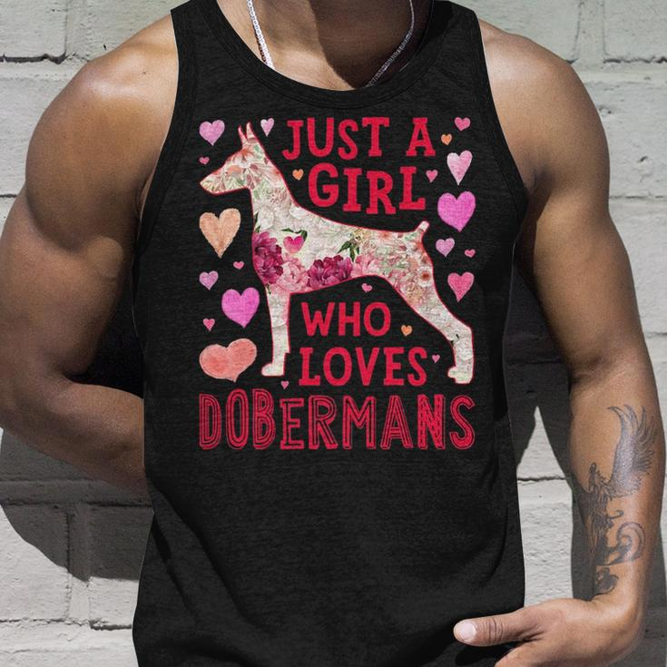 Just A Girl Who Loves Dobermans Dog Silhouette Flower Tank Top Gifts for Him
