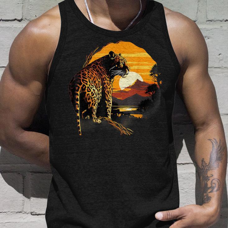 Leopard Savanne Sonnenuntergang Wildlife Safari Motiv Tierdruck Tank Top Geschenke für Ihn