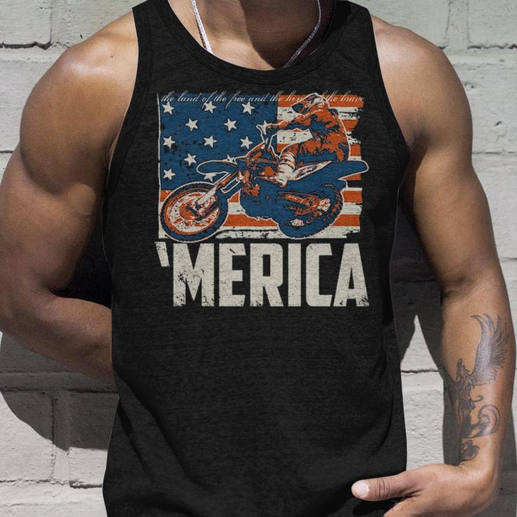Motocross Racer Dirt Bike Merica American Flag Tank Top Gifts for Him