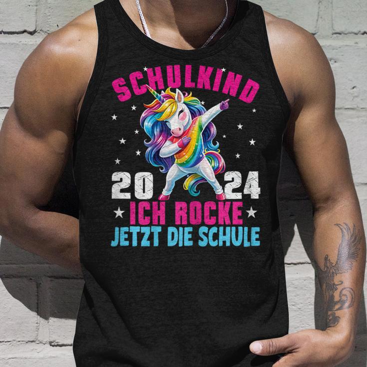 Schulkind 2024 Dabbing Unicorn Ich Rocke Jetzt Die Schule Tank Top Geschenke für Ihn