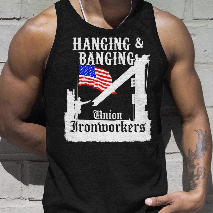 Union Ironworkers Hanging & Banging American Flag Pullover Tank Top Gifts for Him