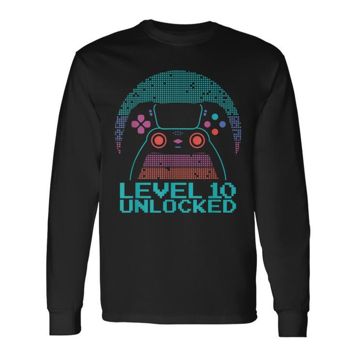 10 Year Old Gamer Gaming 10Th Birthday Level 10 Unlocked Long Sleeve T-Shirt Gifts ideas
