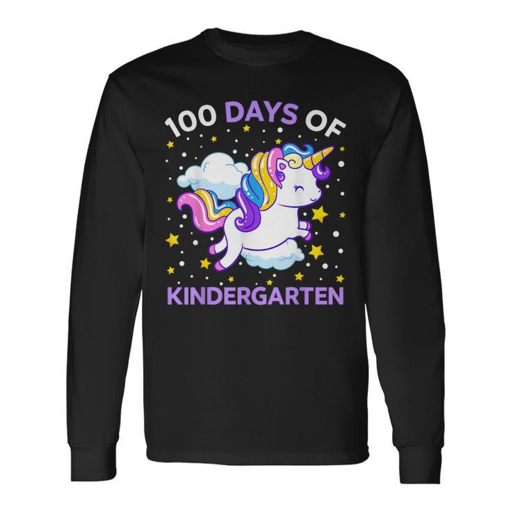 100 Days Of Kindergarten Unicorn Girls 100 Days Of School Long Sleeve T-Shirt