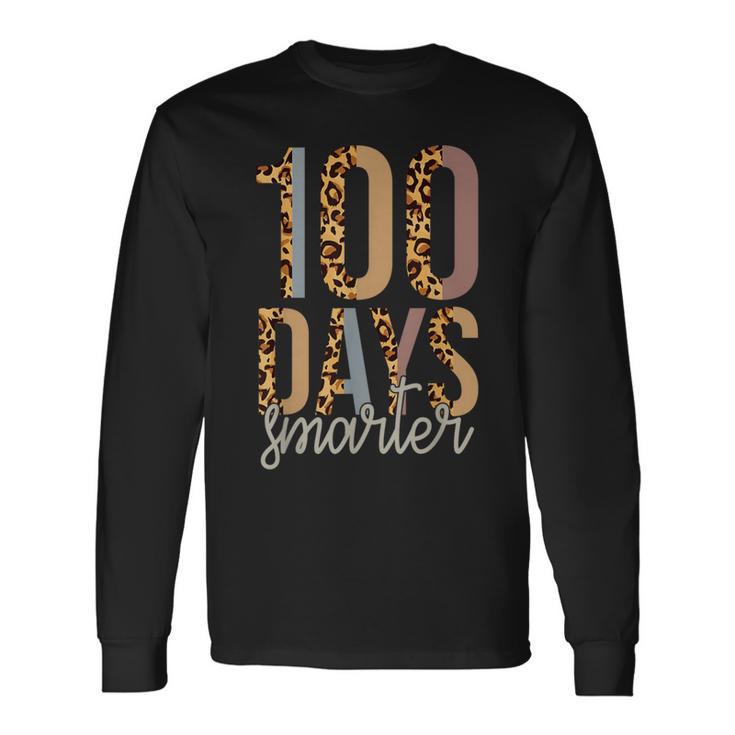 100 Days Smarter Happy 100Th Day Of School Leopard Print Long Sleeve T-Shirt