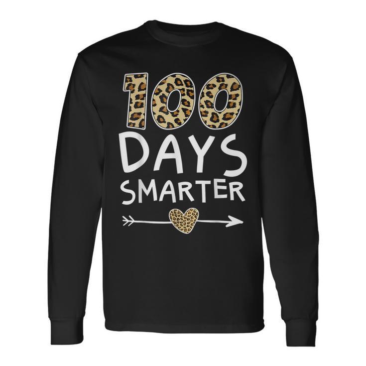 100 Days Smarter Leopard 100Th Day Of School Boys Girls Long Sleeve T-Shirt