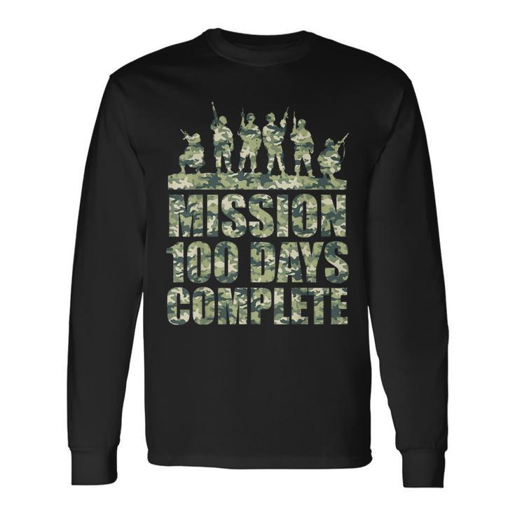 100Th Day Of School Army Military Boys Camo Green Long Sleeve T-Shirt Gifts ideas