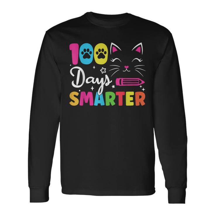 100Th Day Of School Students 100 Days Love Of Cats Smarter Long Sleeve T-Shirt