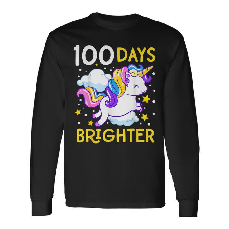 100Th Day Of School Unicorn 100 Days Brighter Kindergarten Long Sleeve T-Shirt