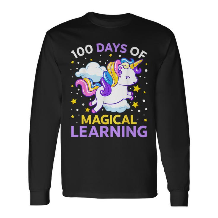100Th Day Of School Unicorn Girls 100 Days Of Kindergarten Long Sleeve T-Shirt