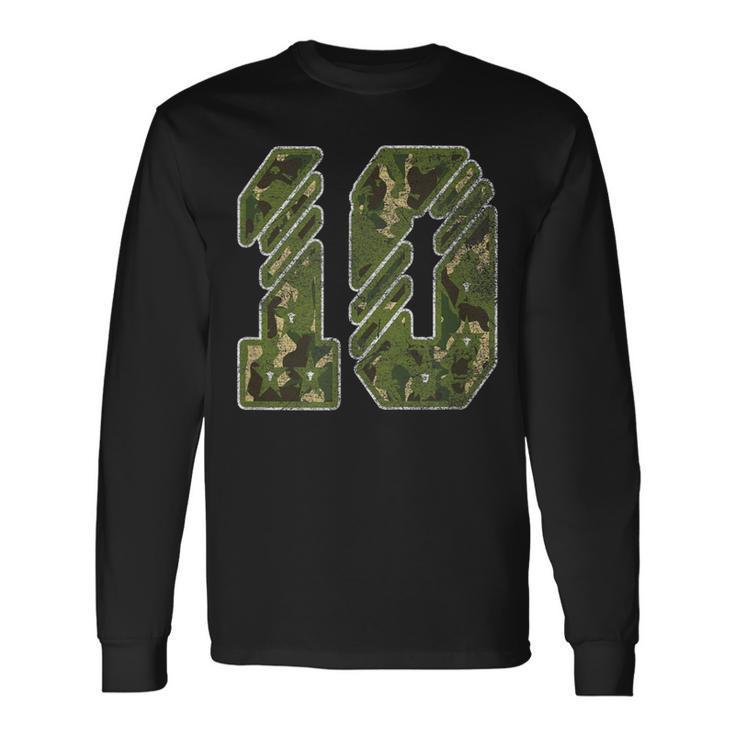 10Th Birthday Soldier 10 Year Old Military Themed Camo Long Sleeve T-Shirt