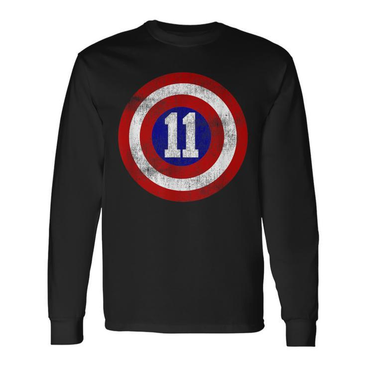 11 Year Old 11Th Birthday Party Distressed Captain Sheild Long Sleeve T-Shirt