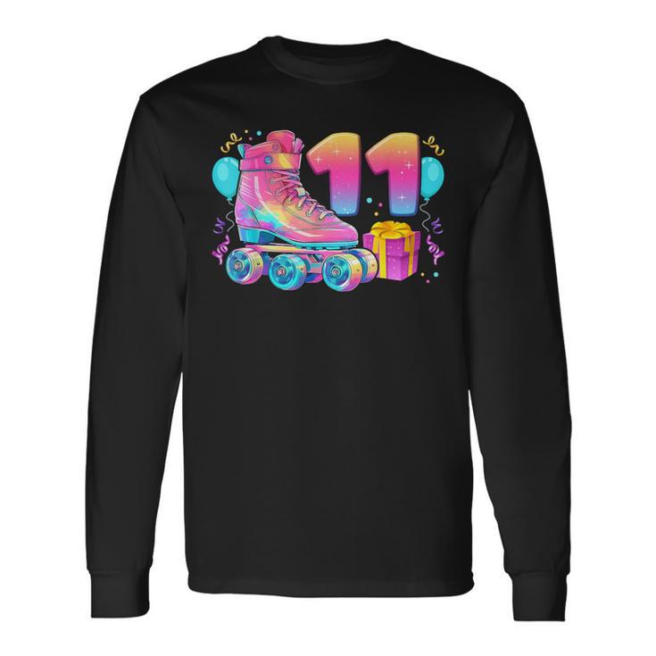 11º Cumpleaños Niña 11 Años Patines Número 11 Camiseta de manga larga