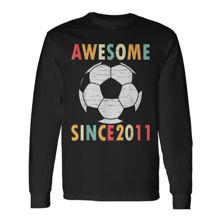 11Th Birthday Soccer Lover 11 Years Old Vintage Retro Long Sleeve T-Shirt