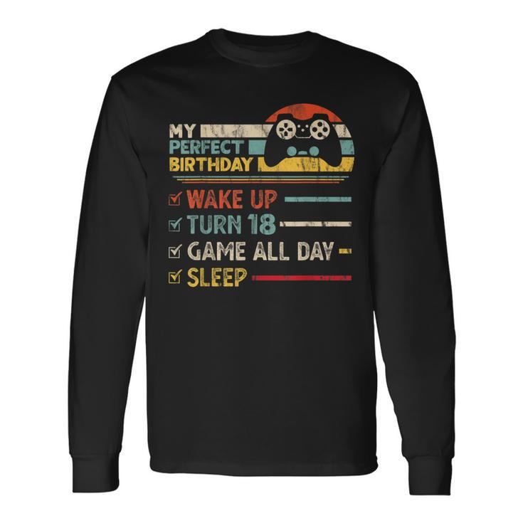 18Th Birthday Gamer Perfect Gaming 18 Years Old Boy Vintage Long Sleeve T-Shirt
