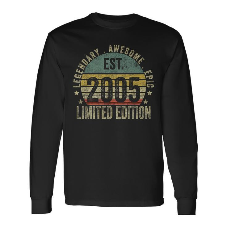 18Th Birthday Vintage 18 Year Old Est 2005 Limited Edition Long Sleeve T-Shirt