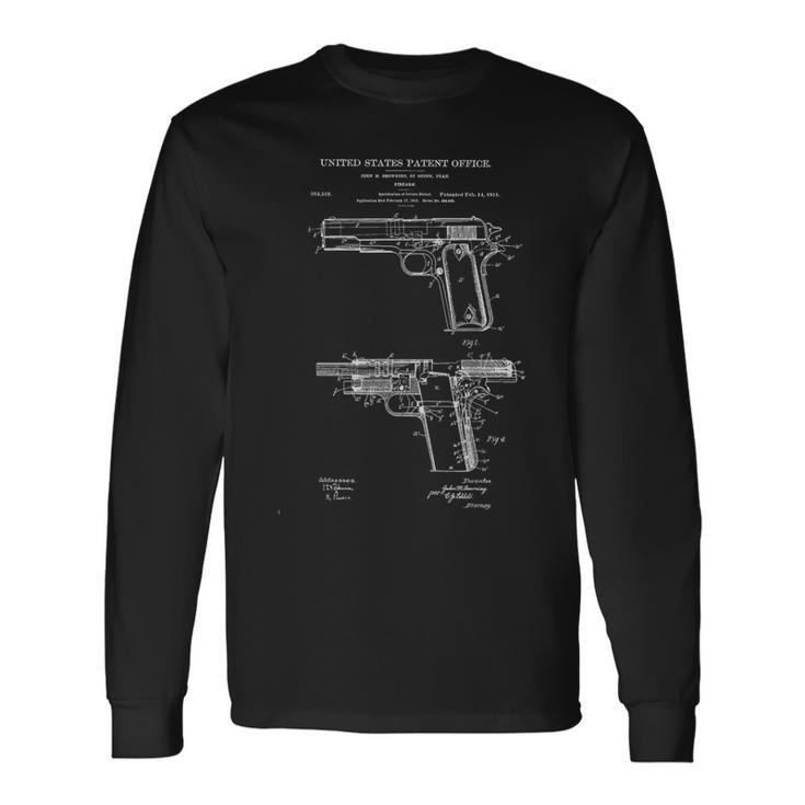 1911 Retro Vintage Handgun Diagram Blueprint Pistol 45Acp Long Sleeve T-Shirt