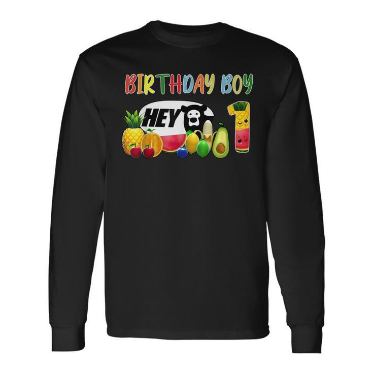 1St Birthday Boy 1 Year Old Fruit Birthday Hey Bear Long Sleeve T-Shirt