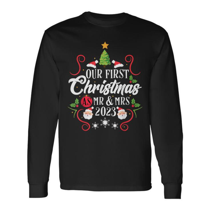 1St First Christmas As Mr And Mrs 2023 Couples Pajamas Long Sleeve T-Shirt