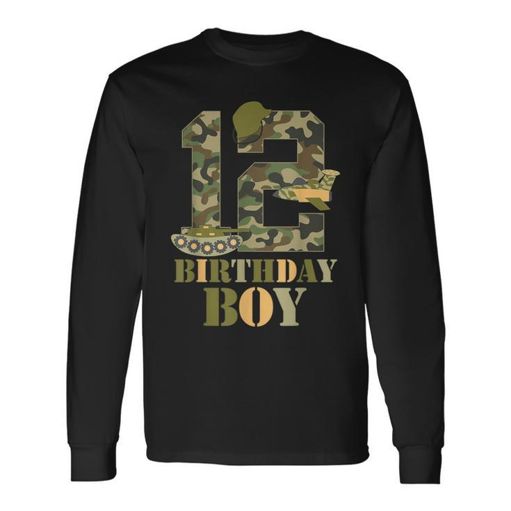 1Th Birthday Military Themed Camo Boys 12 Years Old Soldier Long Sleeve T-Shirt