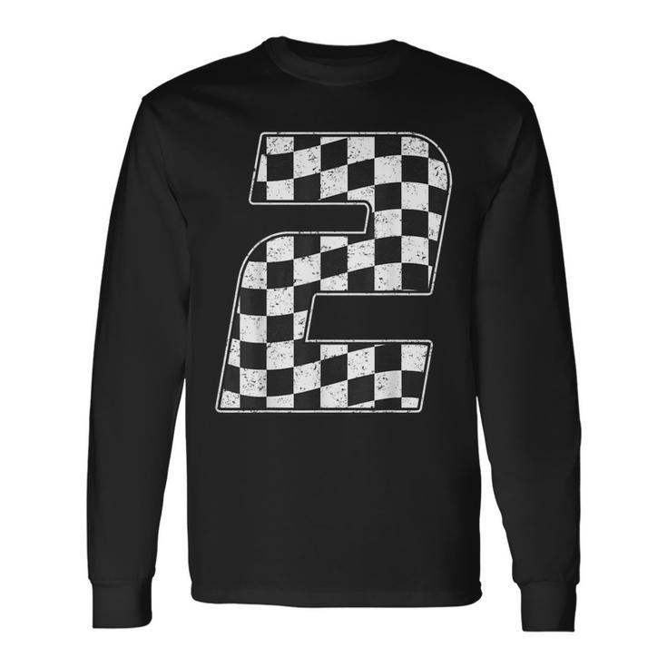 2 Year Old Pit Crew Two 2Nd Birthday Boy Racing Car Flag Long Sleeve T-Shirt