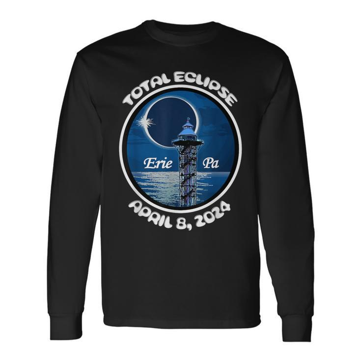 2024 Eclipse Erie Pa Tower Lake Ere April Path Of Totality Long Sleeve T-Shirt