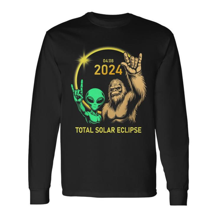 2024 Solar Eclipse Alien Bigfoot Rock April Total Eclipse Long Sleeve T-Shirt