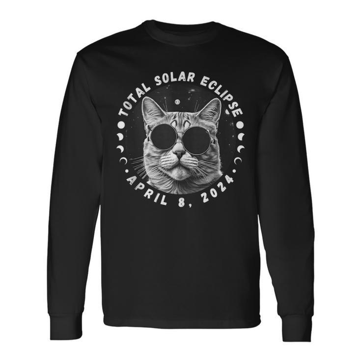 2024 Solar Eclipse Cat Wearing Solar Eclipse Glasses Long Sleeve T-Shirt