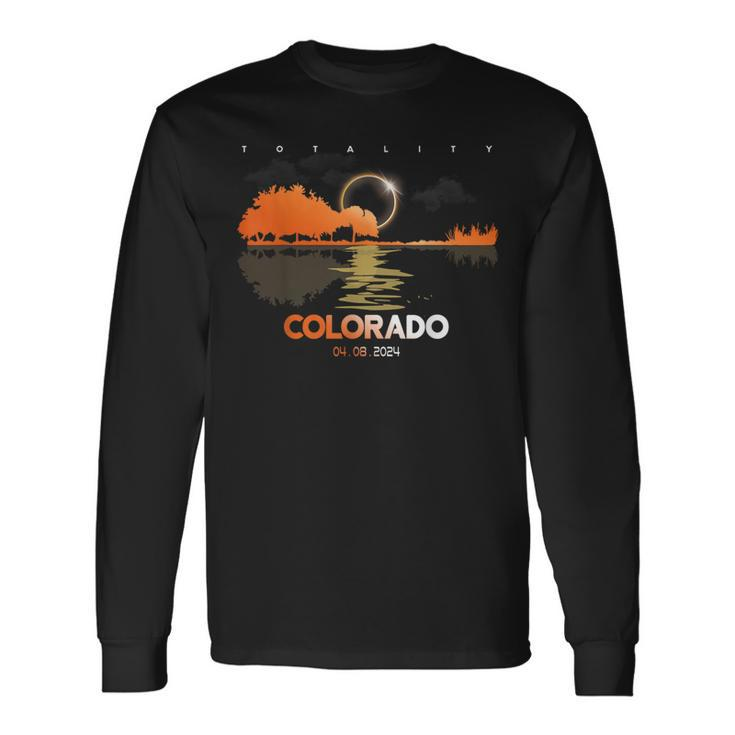 2024 Solar Eclipse Colorado Guitar Totality Long Sleeve T-Shirt