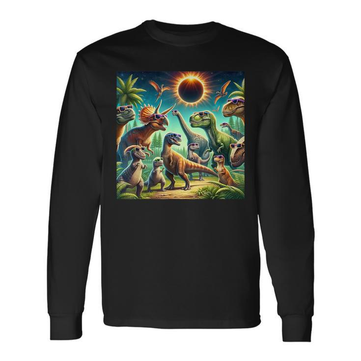 2024 Solar Eclipse Dinosaurs Wearing Glasses Totality Long Sleeve T-Shirt