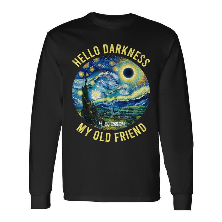 2024 Solar Eclipse Hello Darkness My Old Friend Starry Night Long Sleeve T-Shirt