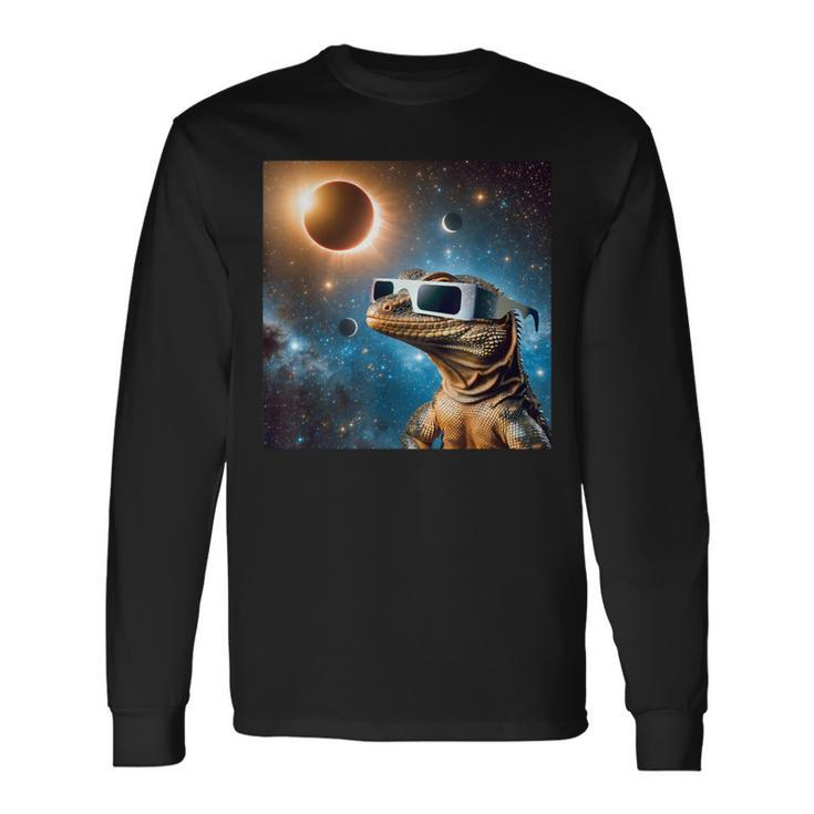2024 Solar Eclipse Lizard Wearing Glasses Totality Long Sleeve T-Shirt