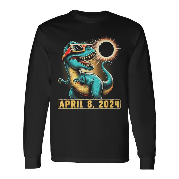 2024 Solar Eclipse T-Rex Wearing Solar Eclipse Glasses Long Sleeve T-Shirt