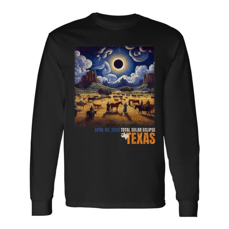 2024 Solar Eclipse Texas Van Gogh Starry Night Style Long Sleeve T-Shirt