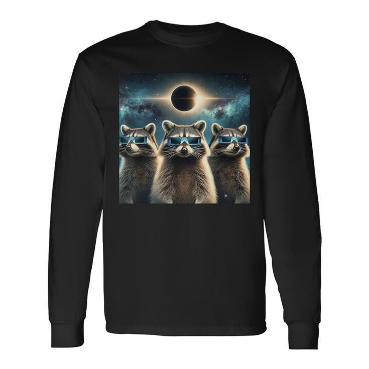 2024 Solar Eclipse Three Raccoons Wearing Glasses Totality Long Sleeve T-Shirt