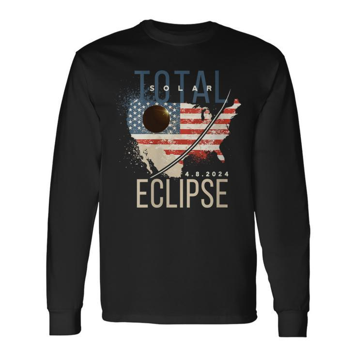 2024 Solar EclipseTotal Solar Eclipse Path American Flag Long Sleeve T-Shirt