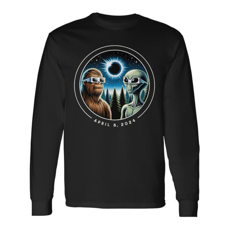 2024 Total Solar Eclipse Bigfoot Alien April Date Long Sleeve T-Shirt Gifts ideas