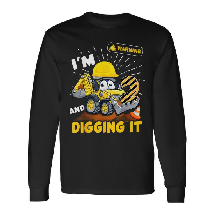 2Nd Birthday Boys Construction Excavator 2 Years Old Digger Long Sleeve T-Shirt