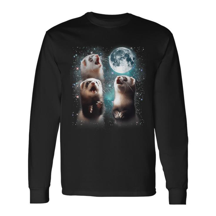 3 Ferret Moon Howling Ferret Head For Men Women Kid Long Sleeve T-Shirt