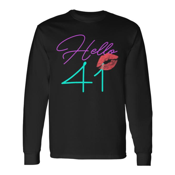 41St Birthday Hello 41 Kiss Purple Bday Women Long Sleeve T-Shirt