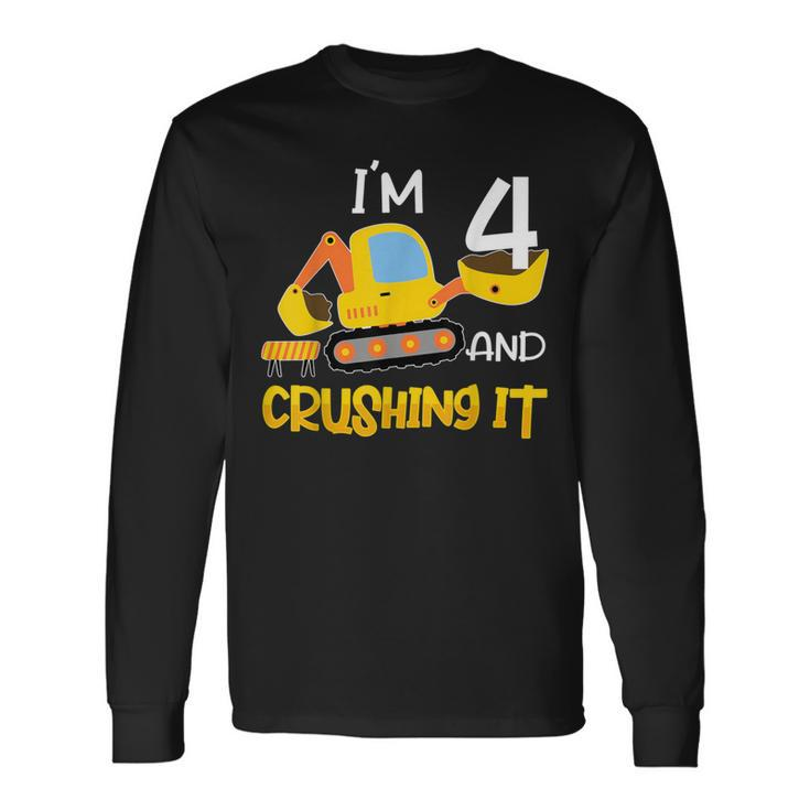 4Th Birthday Four 4Yr Construction Lover 4 Years Old Boy Long Sleeve T-Shirt