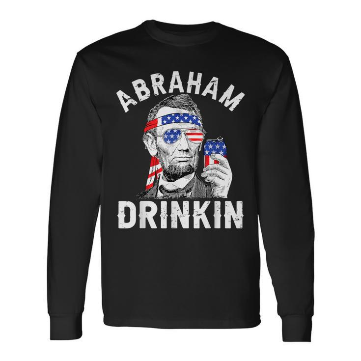4Th Of July Abraham Drinking Merica Abe Lincoln Beer Lover Long Sleeve T-Shirt Gifts ideas