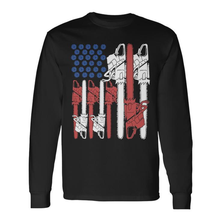 4Th Of July Arboris Tree Climber Dad Chainsaw Long Sleeve T-Shirt