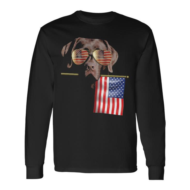 4Th Of July Fun American Flag Chocolate Labrador Dog Lover T Long Sleeve T-Shirt